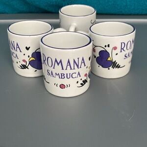 2oz Ceramic White Blue Espresso Cups Romana Sambuca Italy set of 4